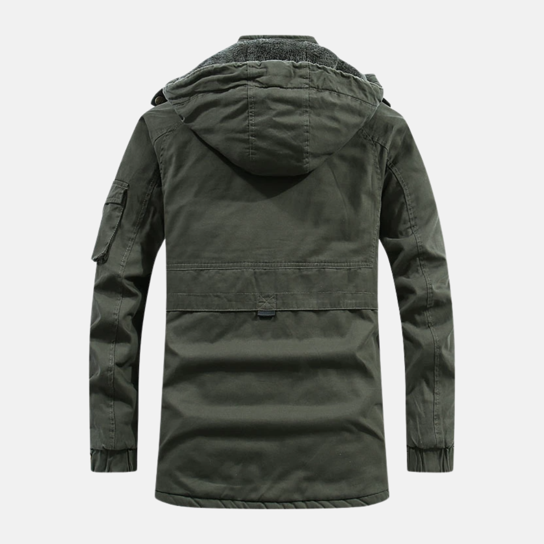 Herrjacka – Slim Fit – Mellanlång – Varm Fleecefodrad – Huva och Fickor
