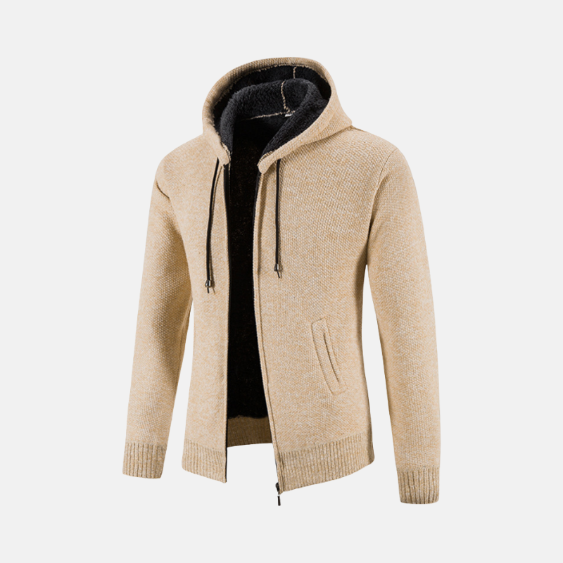 Herrtröja med Huva – Regular Fit – Fleecefodrad – Dragkedja – Ribbad Kant