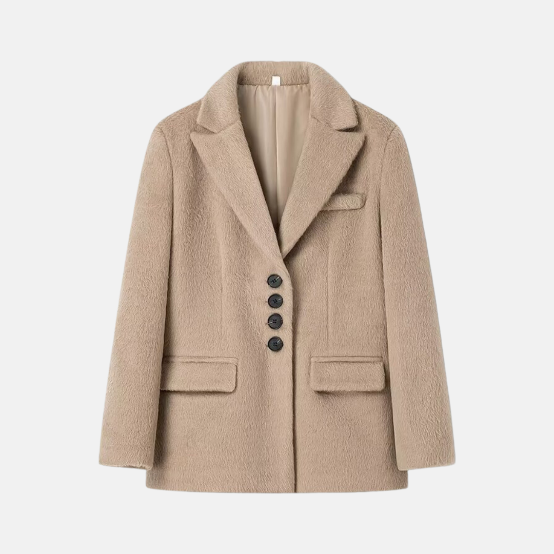 Dam Blazer – Oversized Passform – Mjuk Textur – Kavajslag – Klaffickor