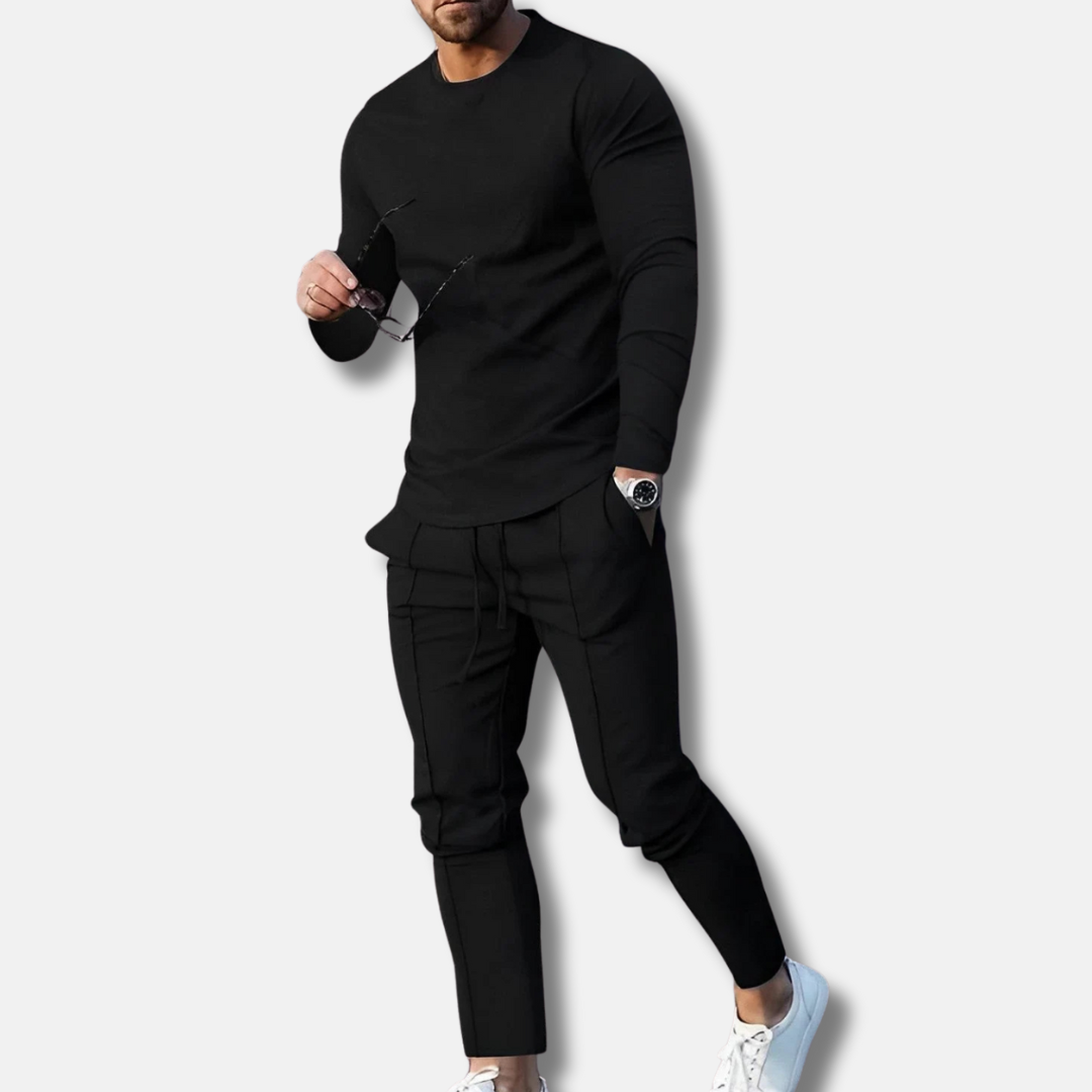 Herrset med Sweatshirt och Joggingbyxor – Slim Fit – Bomullsblandning – Crewneck – Dragsko i Midjan