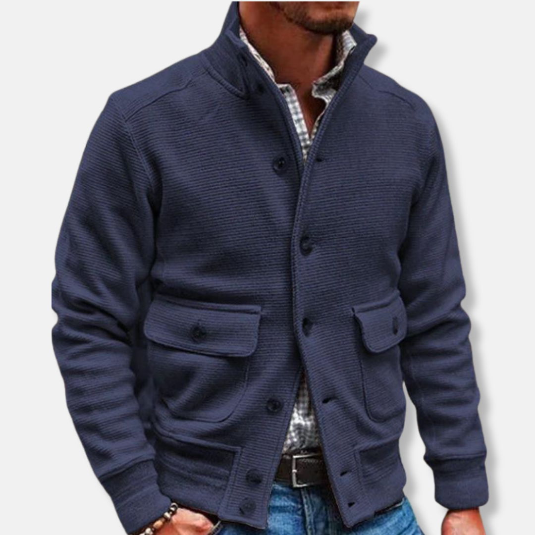 Herrjacka – Slim Fit – Hög Krage – Knappstängning – Flappfickor – Vardagsstil