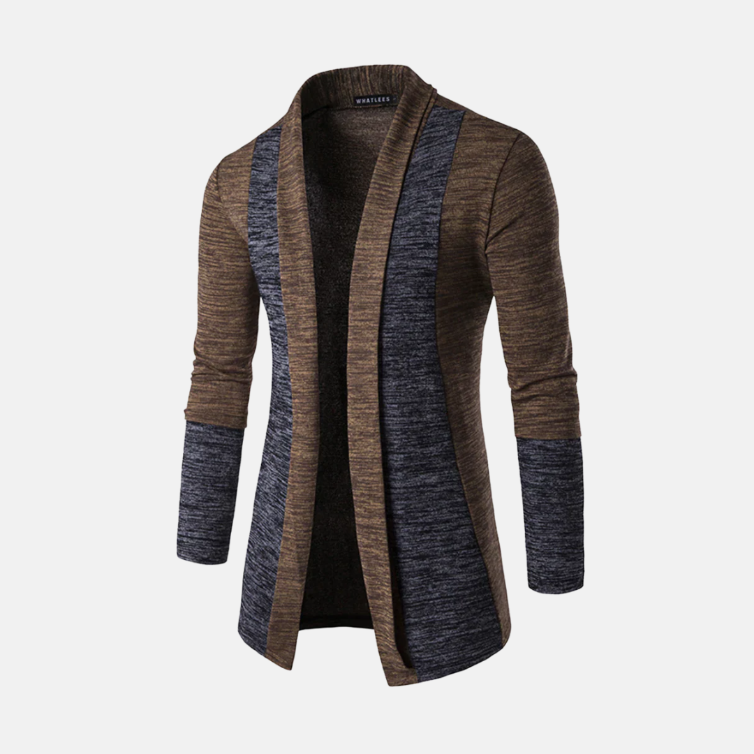 Herrkofta – Slim Fit – Lättstickad – Färgblockdesign – Öppen Front – Långärmad