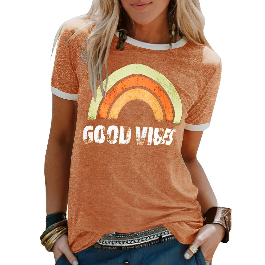Dam T-shirt – Avslappnad Passform – Mjukstickad – Vintagegrafik – Vardagsplagg