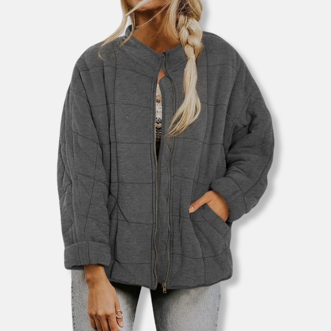 Dam Quilted Jacka – Oversized Passform – Ståkrage – Hellång Dragkedja – Lång Ärmar