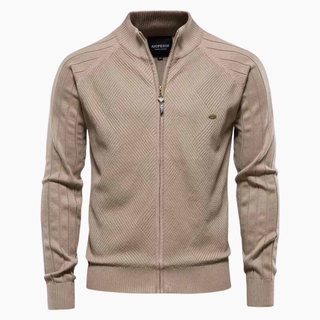 Herrjacka – Slim Fit – Stickad Ullmix – Dragkedja – Ribbad Kant – Vardagsplagg