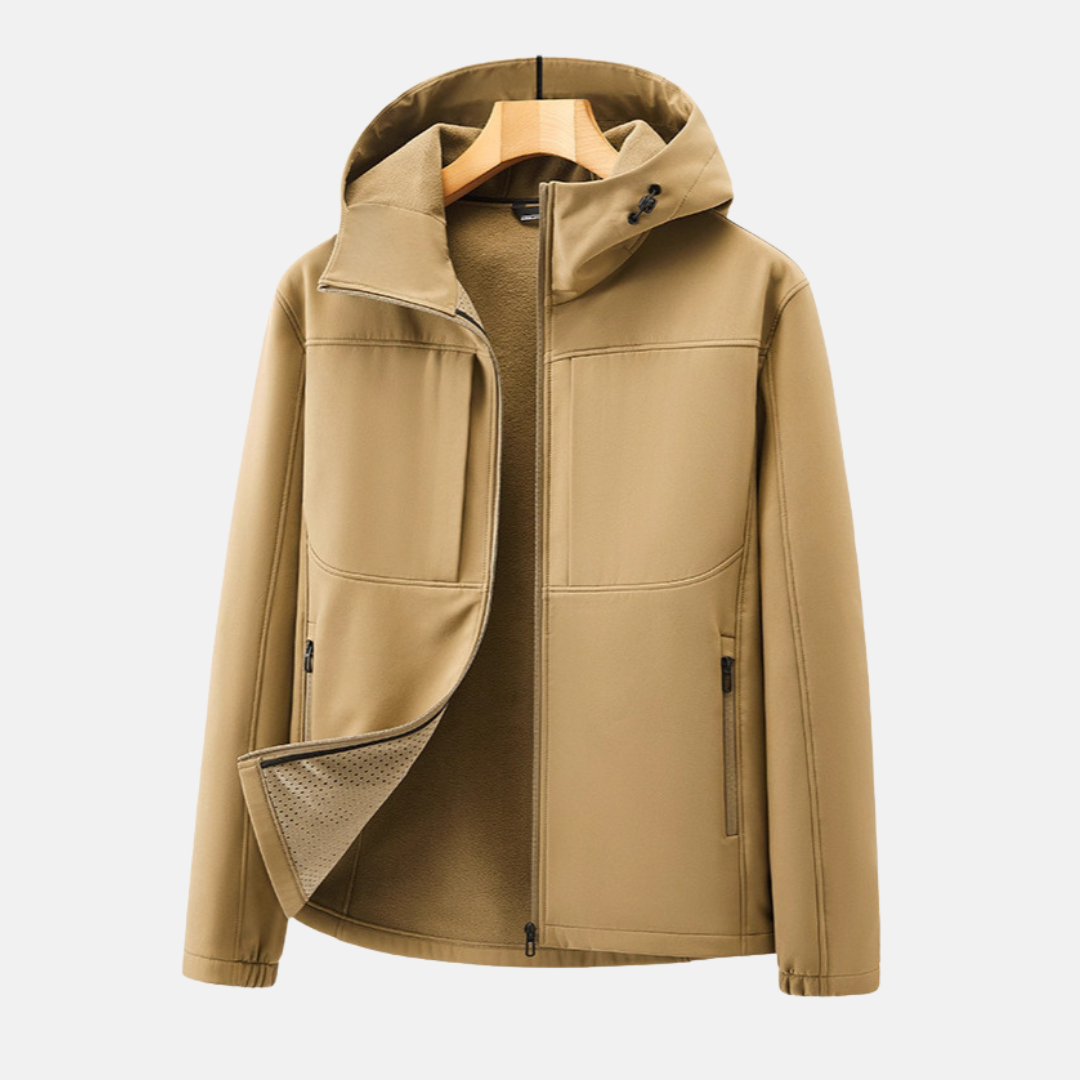 Herrjacka Softshell – Normal Passform – Fleecefodrad – Justerbar Huva – Dragkedjefickor