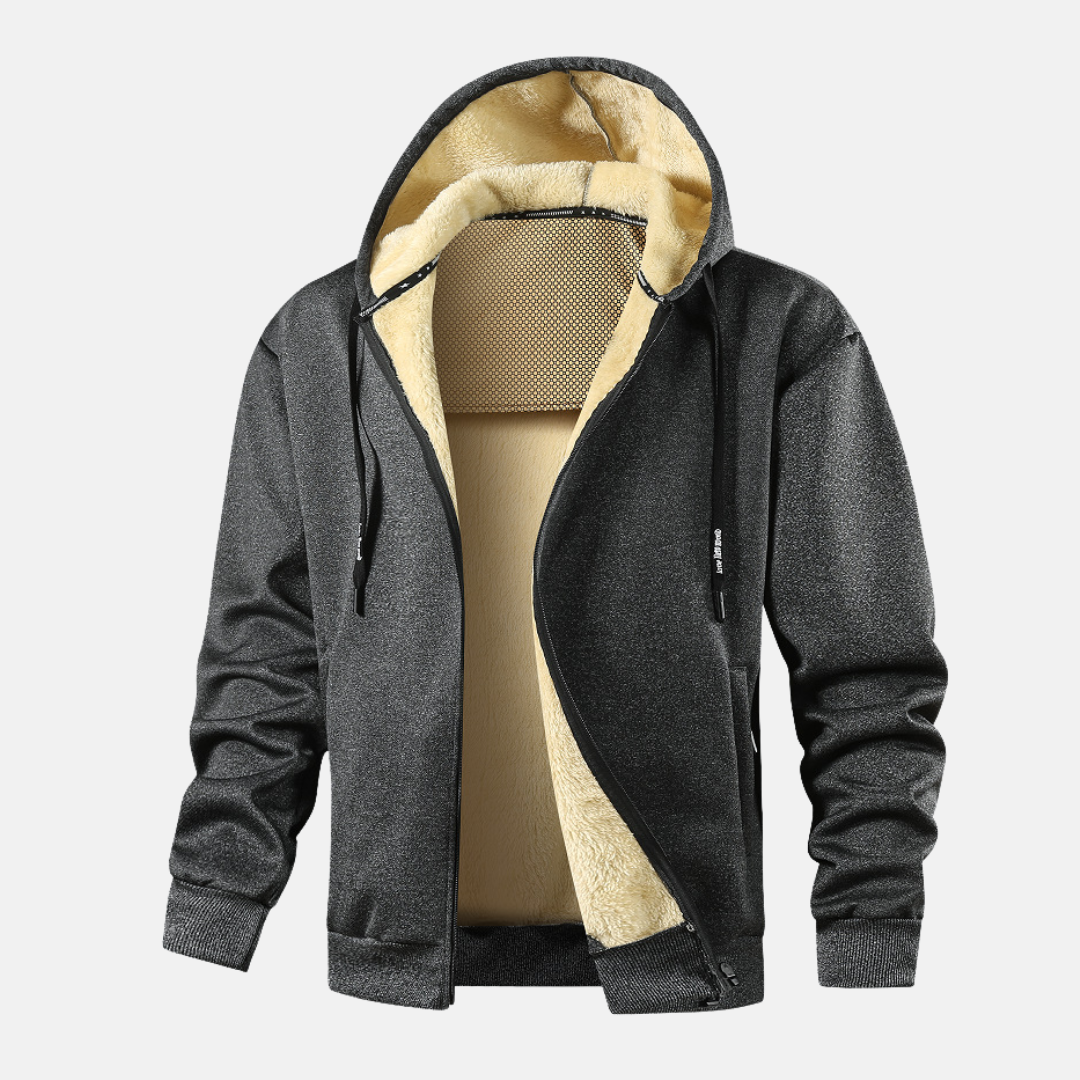 Herr Hoodiejacka – Avslappnad Passform – Dragkedja – Fleecefodrad – Ribbad Kant