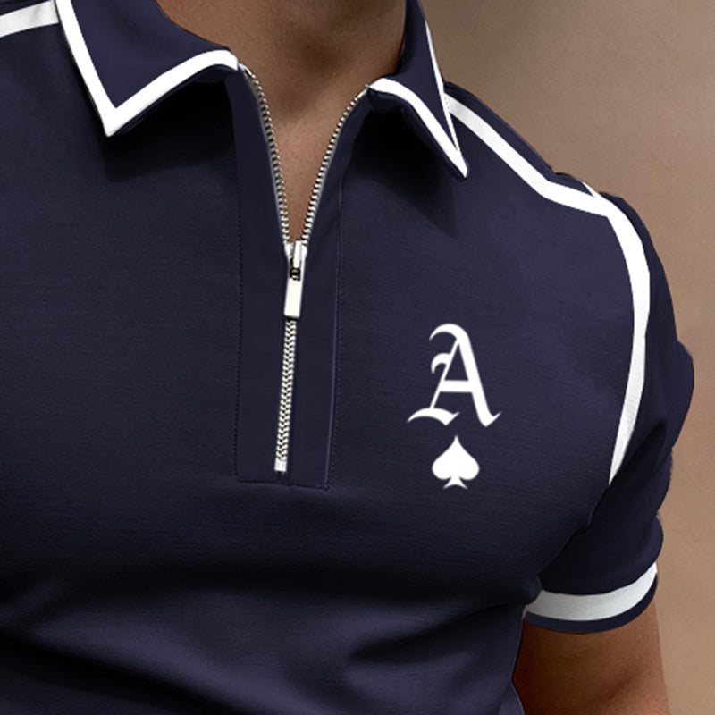 Herr Pikétröja – Slim Fit – Dragkedjekrage – Andningsbart Tyg – Sportiga Detaljer