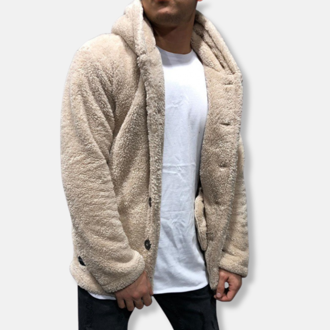 Herrjacka med huva – Fleece – Avslappnad passform – Knäppning fram