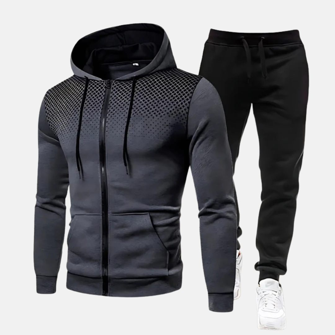 Herr Träningsset – Slim Fit – Andningsbart Tyg – Mjuk Stretch – Dragkedja – Muddavslut