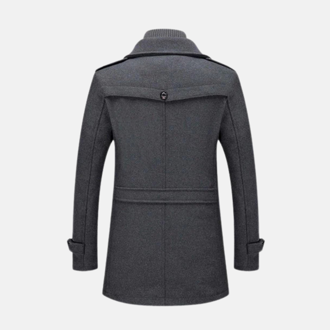 Herrkappa i Ullblandning – Slim fit – Dubbel Krage med Dragkedja – Knäppning – Epålettdetalj