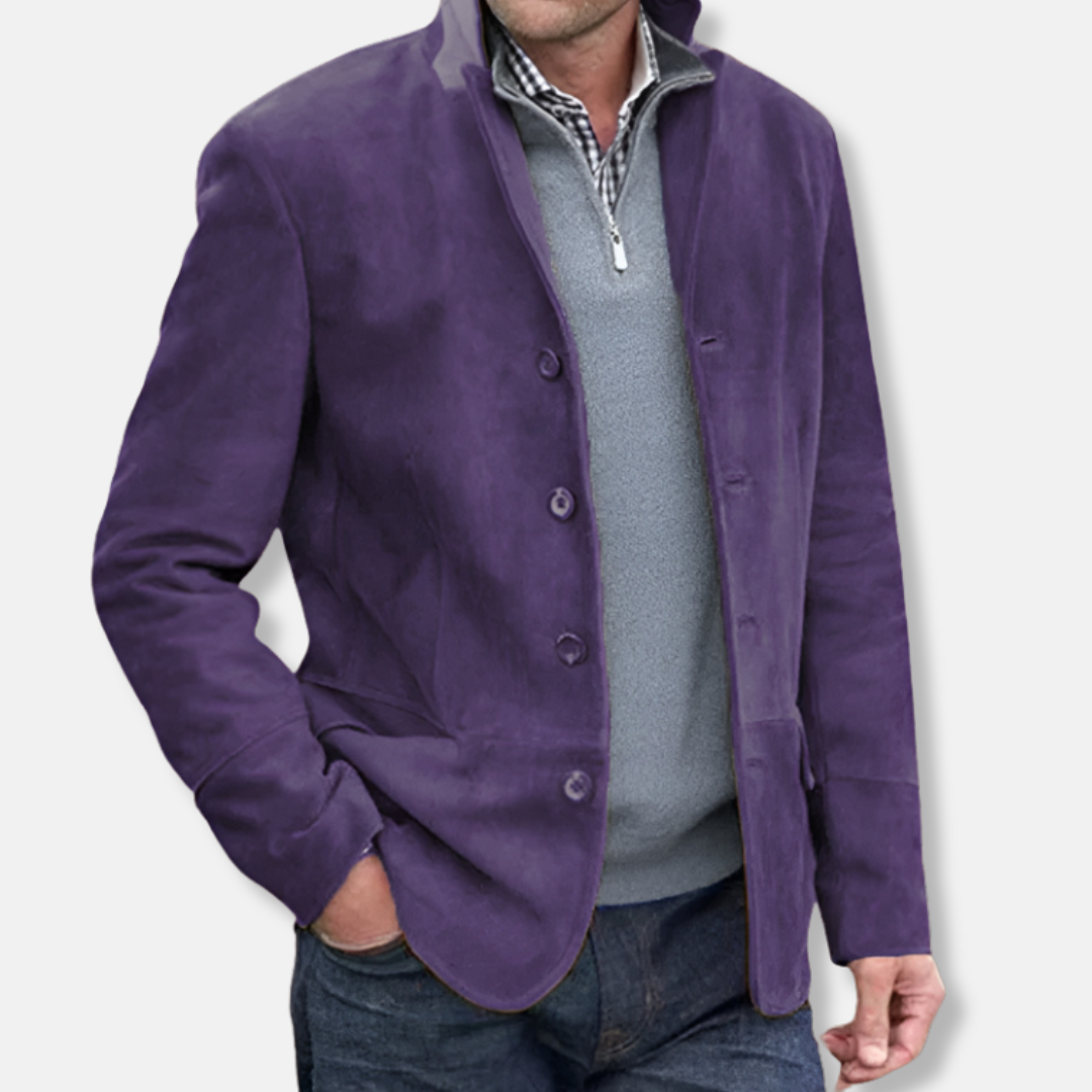 Herrjacka – Regular Fit – Lyxigt Tyg – Ståkrage – Knappar – Vintage Stil