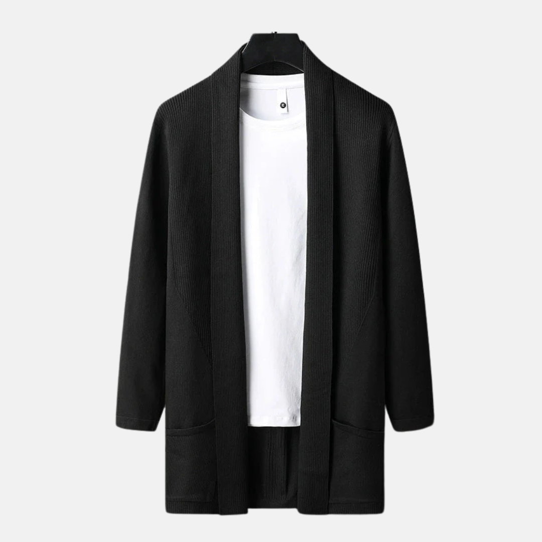 Herrkofta – Slim Fit – Stickad – Öppen Front – Lång Ärms – Med Fickor