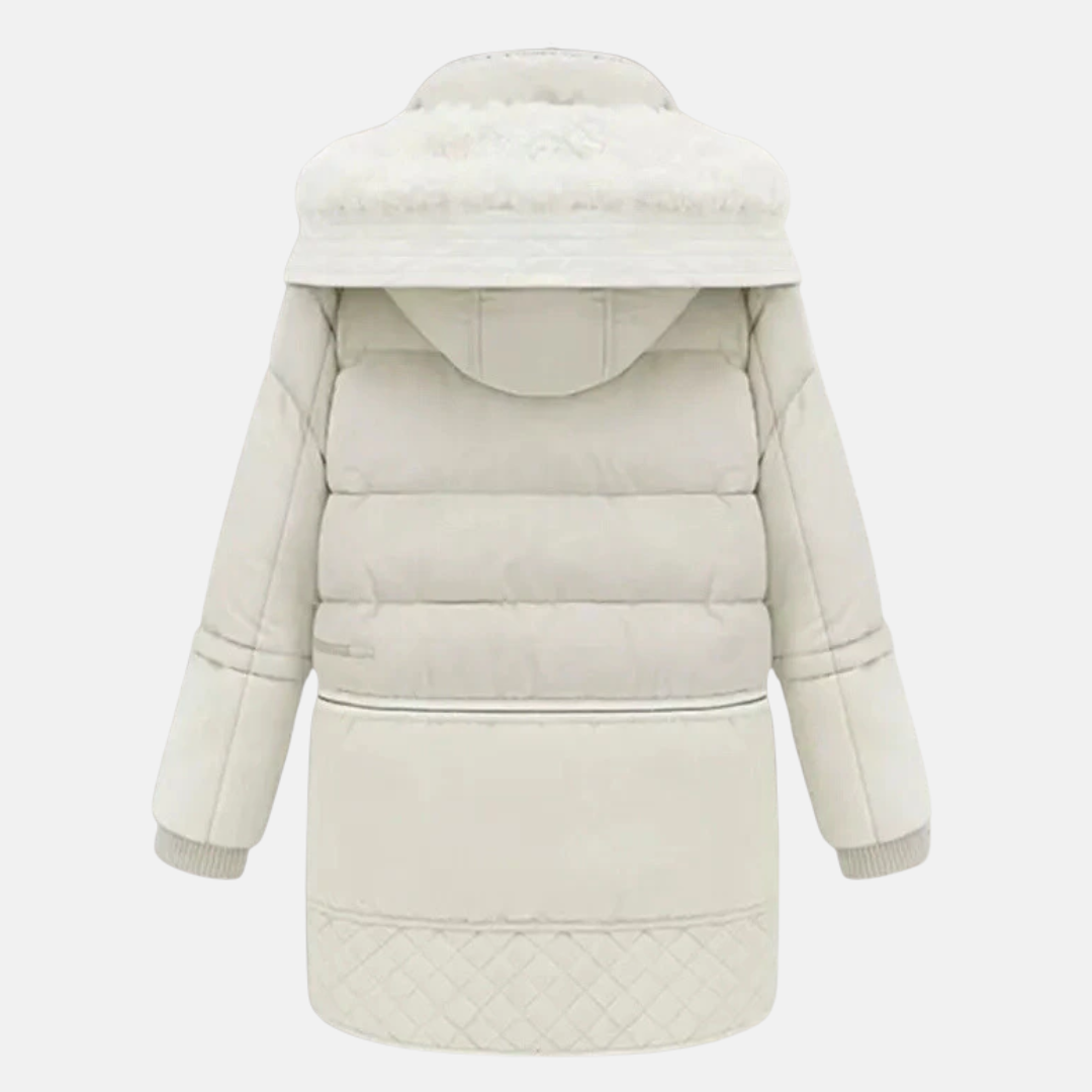 Damjacka – Oversize Passform – Quiltad Design – Pluffsig Huva – Ribbad Mudd – Fickor