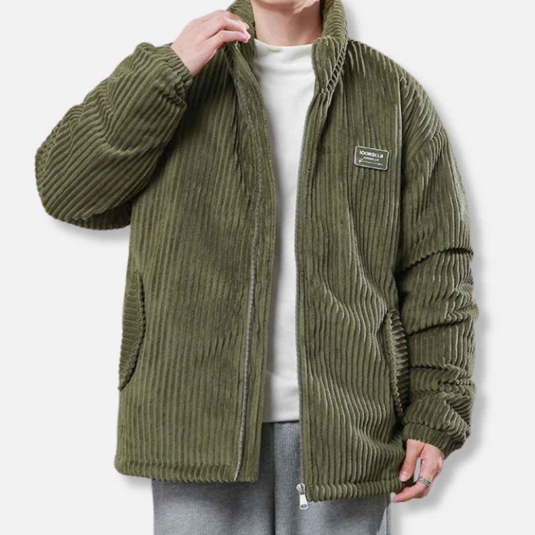 Herrjacka – Corduroy – Avslappnad Passform – Ståkrage – Elastisk Kant – Vadderad