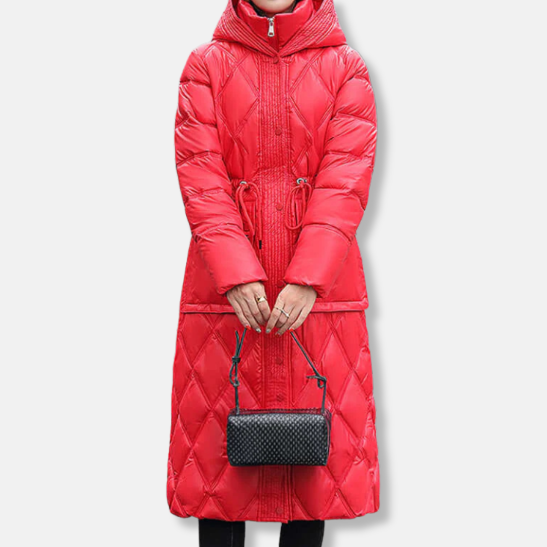 Damjacka – Vadderad Knälång – Vattenavvisande – Huva – Quiltad med Tryckknappar