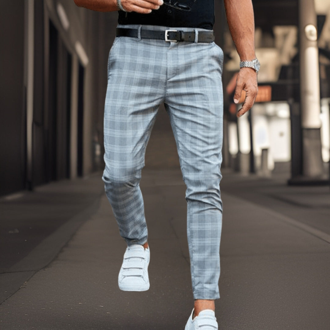 Herrchinos – Slim Fit – Rutigt Mönster – Andningsbart Tyg – Fullängd – Vardagsstil