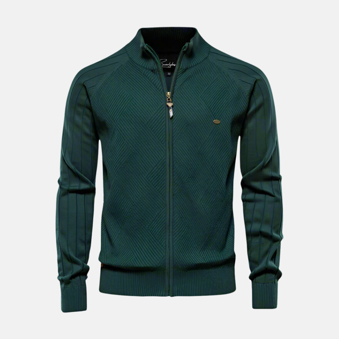 Herrjacka Stickad – Regular Fit – Strukturerad Textur – Hög Krage – Dragkedja