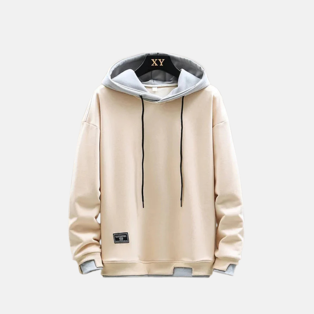 Herrhoodie – Avslappnad Passform – Bomullsblandning – Dragskohuva – Ribbade Muddar