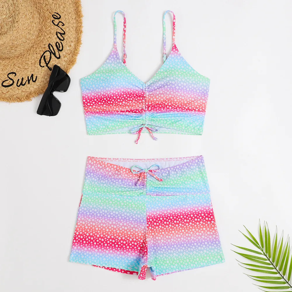 Dam Bikini Set – Hög Midja – Rynkad Bralette – Stretchigt Tyg