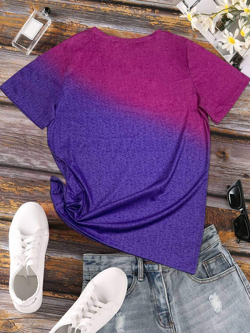 Dam T-shirt - Rundhals - Kortärmad - Fjäril & Hjärtmotiv - Bekväm Vardagströja