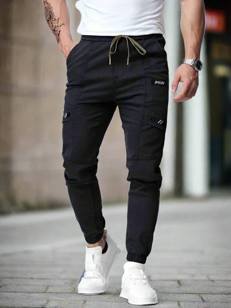 Herr Joggers - Slim Fit - Resårmidja med Dragsko - Cargo Fickor - Mjukt & Bekvämt