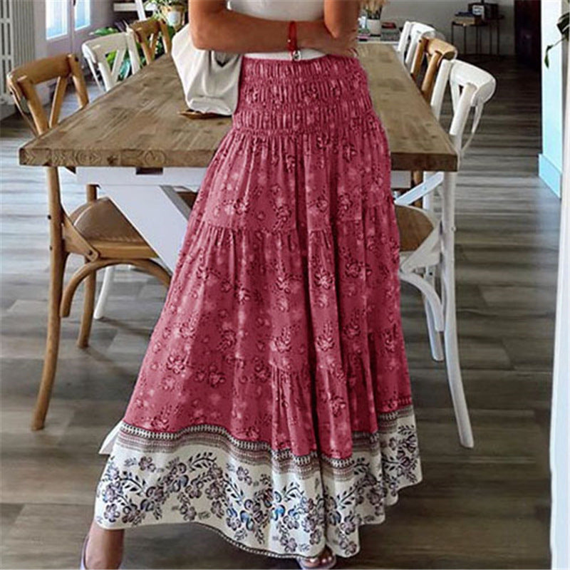 Kvinnors Maxikjol - Bohemisk Blommig Design - Tierad Med Resårmidja