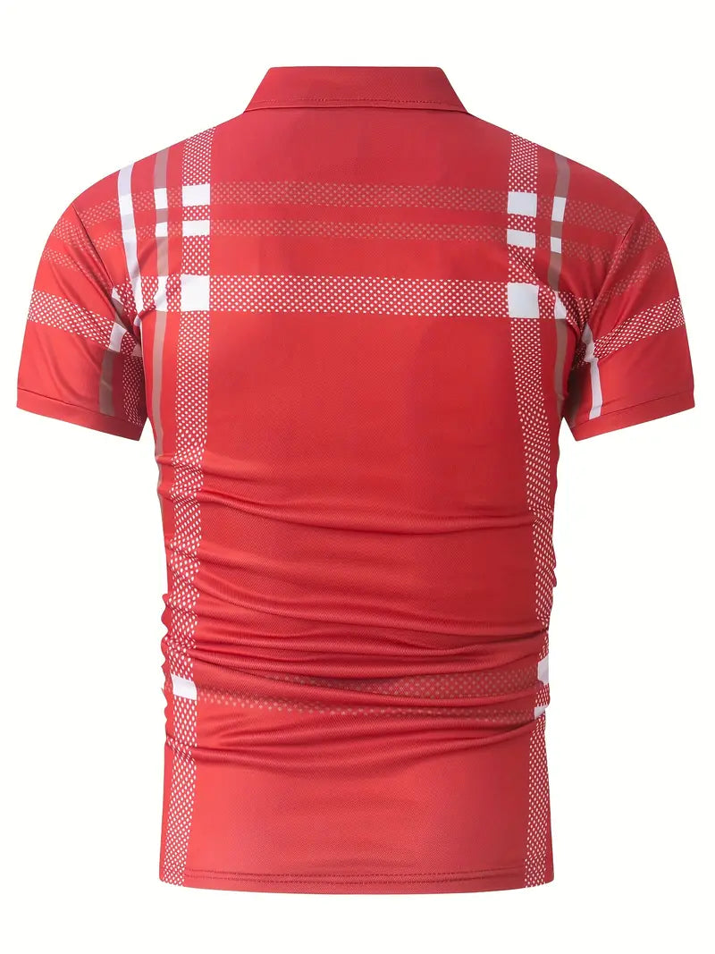 Herr Polo T-shirt - Rutigt Mönster - Slim Fit - Andningsbar Kortärmad
