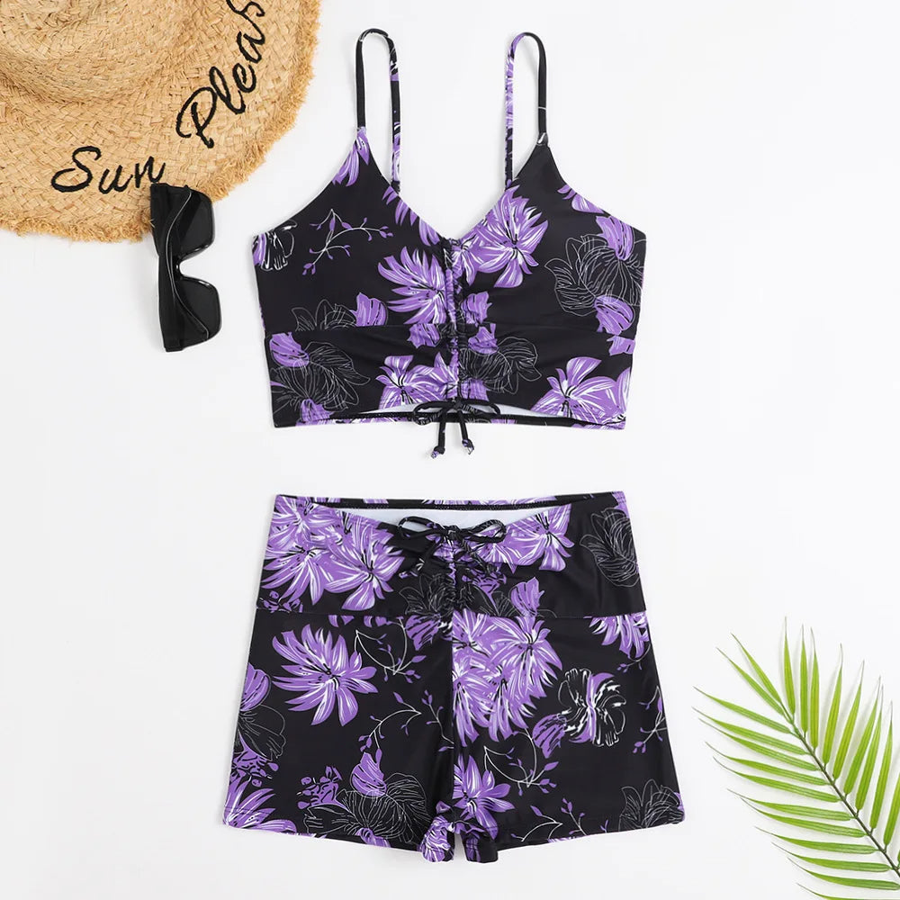 Dam Bikini Set – Hög Midja – Rynkad Bralette – Stretchigt Tyg