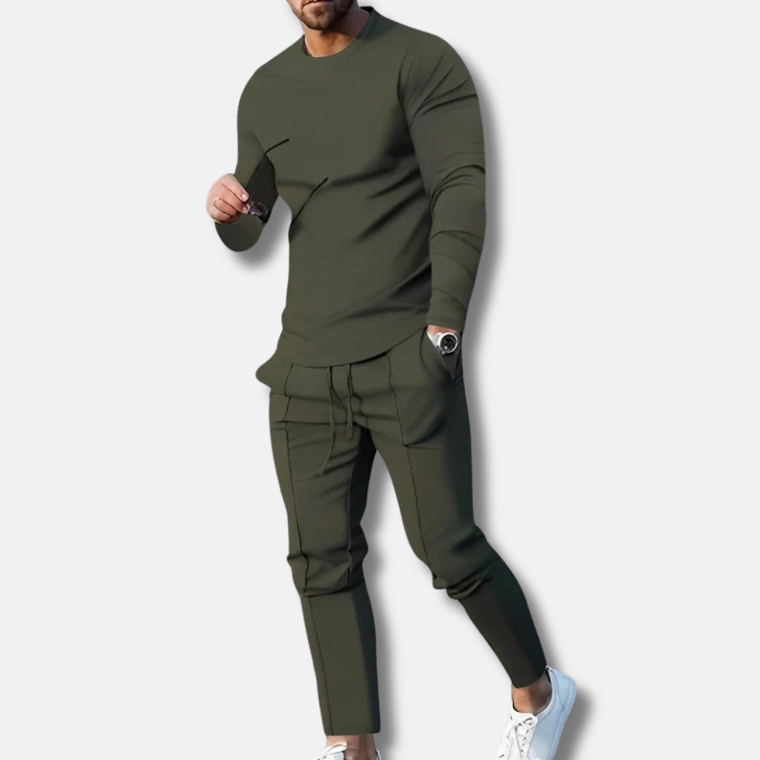 Herrset med Sweatshirt och Joggingbyxor – Slim Fit – Bomullsblandning – Crewneck – Dragsko i Midjan