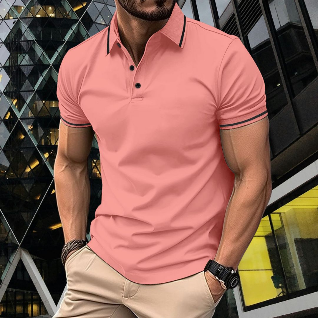 Herrpikétröja – Slim Fit – Mjukstickad – Ribbad Krage – Kort Ärm Vardagsstil