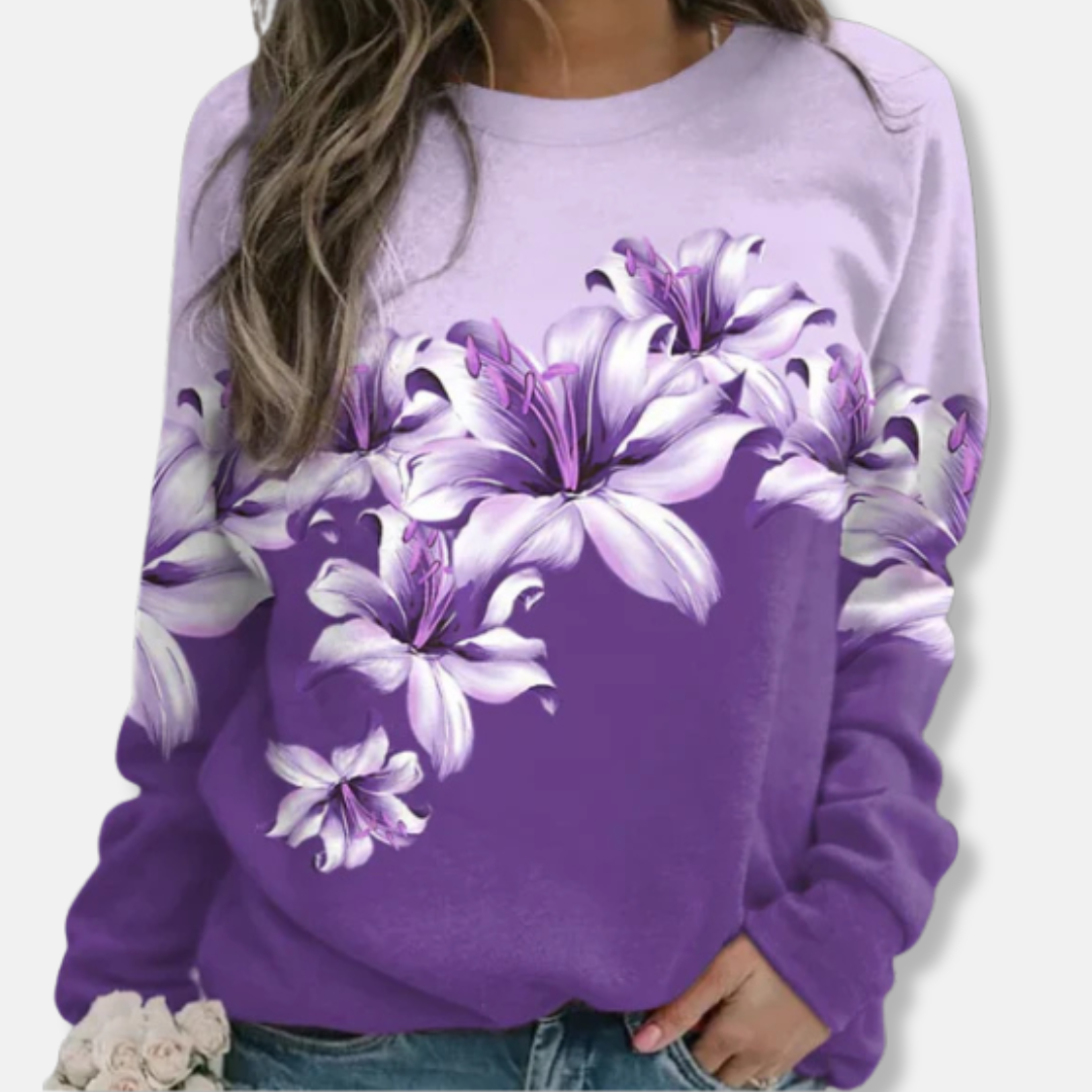 Damtröja – Avslappnad Passform – Blommigt Tryck – Lång Ärmar – Mjuk Bomull