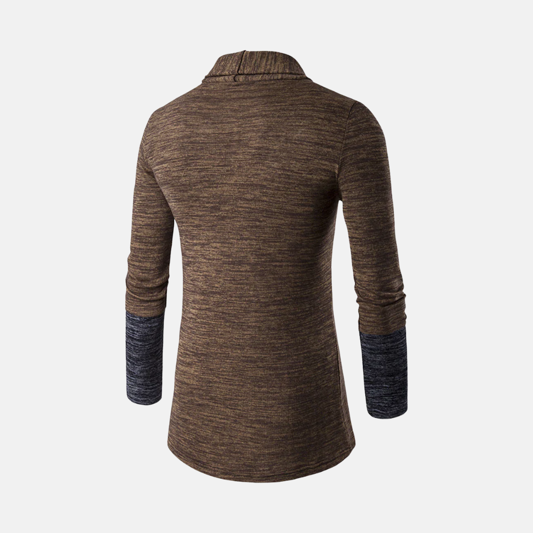 Herrkofta – Slim Fit – Lättstickad – Färgblockdesign – Öppen Front – Långärmad