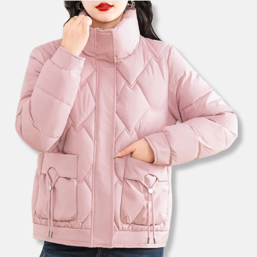 Damjacka – Vadderad Quiltad – Normal Passform – Hög Krage – Justerbar Dragsko – Fickor