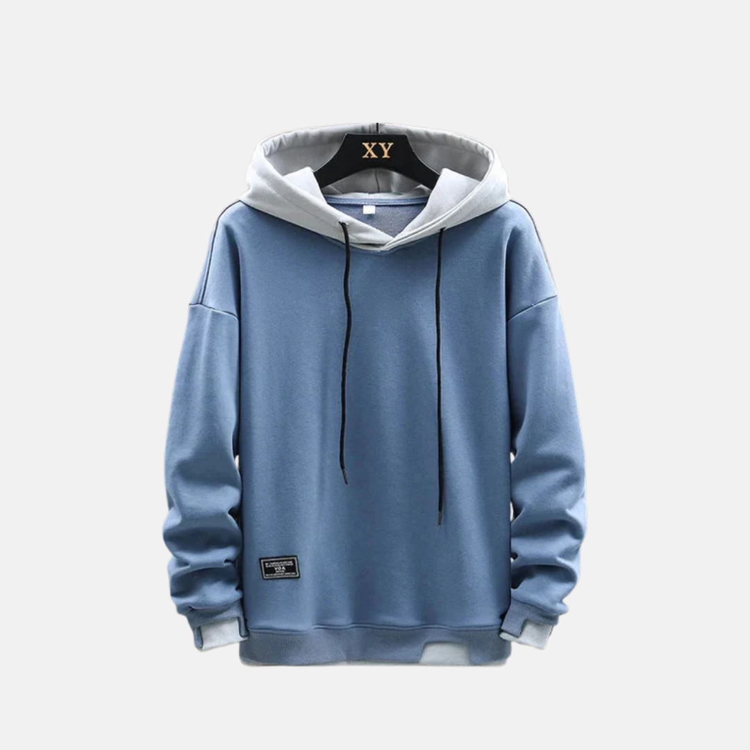 Herrhoodie – Avslappnad Passform – Bomullsblandning – Dragskohuva – Ribbade Muddar