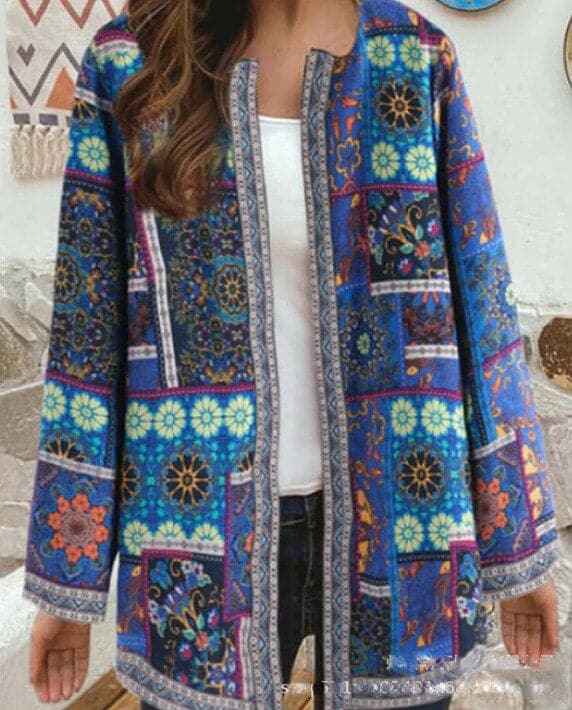 Damjacka – Bohemisk Mönstrad – Lång Oversized Passform – Öppen Front – Dekorativa Detaljer