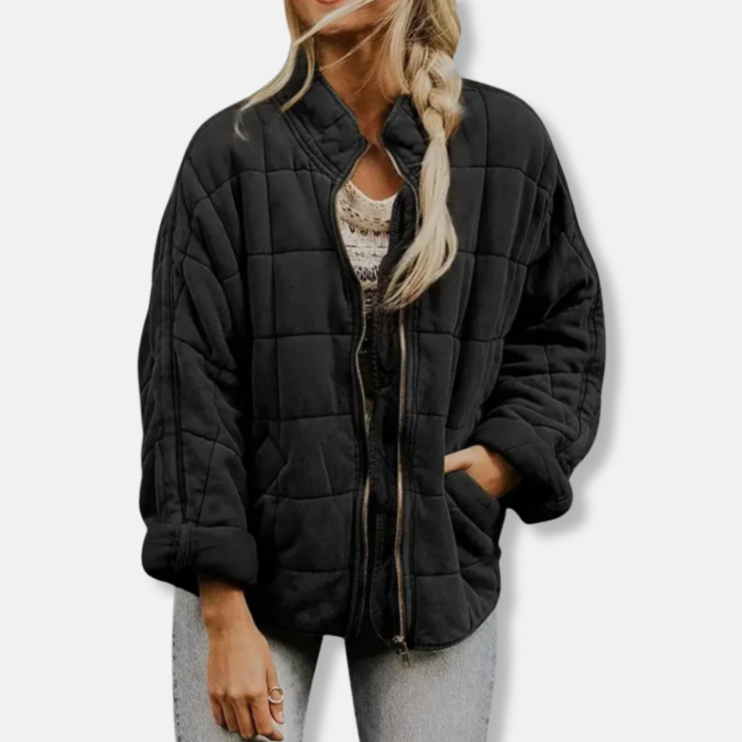 Dam Quilted Jacka – Oversized Passform – Ståkrage – Hellång Dragkedja – Lång Ärmar