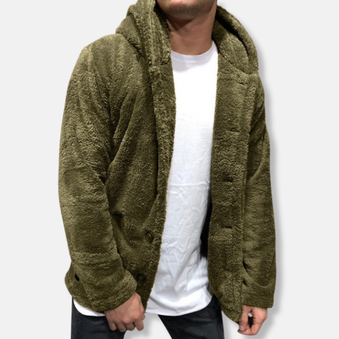 Herrjacka med huva – Fleece – Avslappnad passform – Knäppning fram