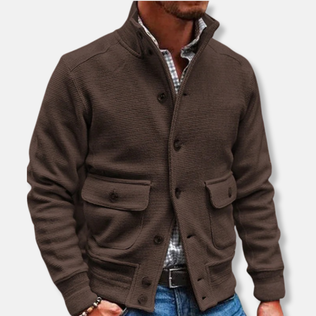 Herrjacka – Slim Fit – Hög Krage – Knappstängning – Flappfickor – Vardagsstil