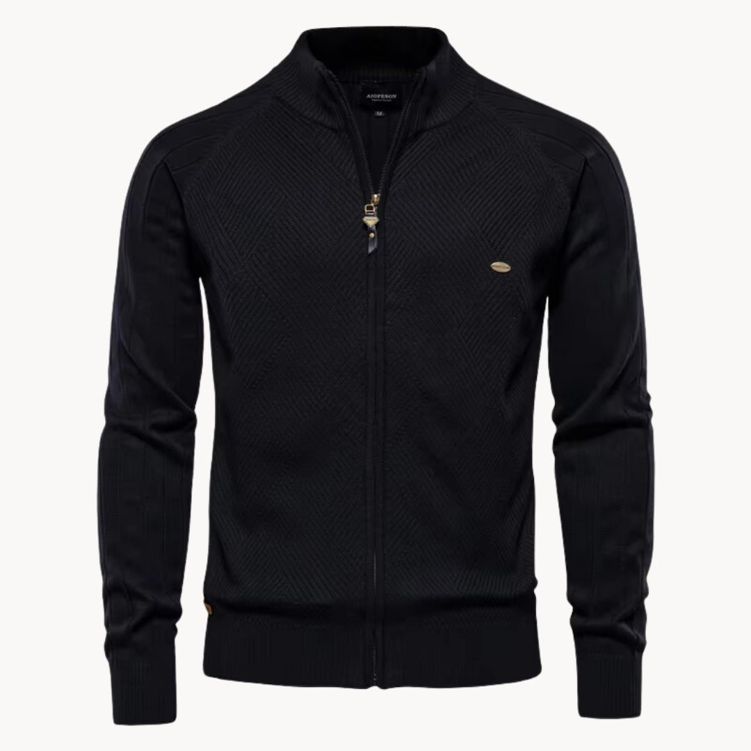 Herrjacka – Slim Fit – Stickad Ullmix – Dragkedja – Ribbad Kant – Vardagsplagg
