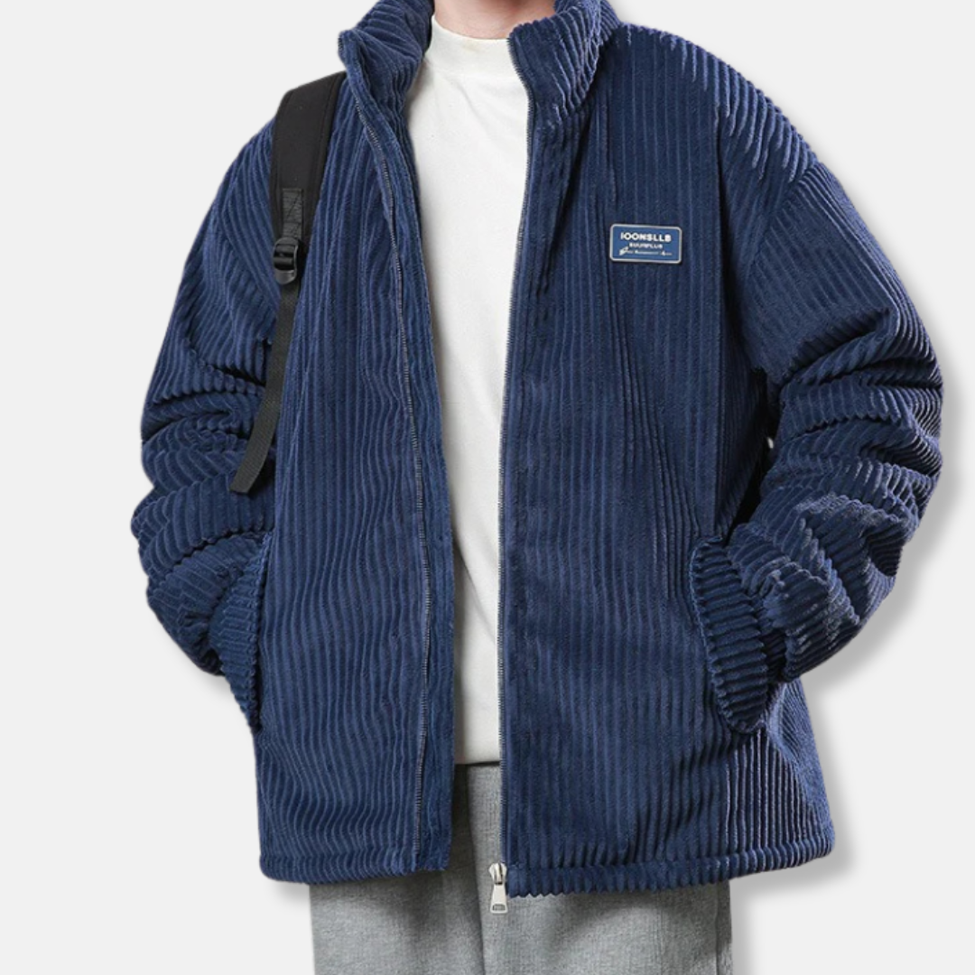 Herrjacka – Corduroy – Avslappnad Passform – Ståkrage – Elastisk Kant – Vadderad