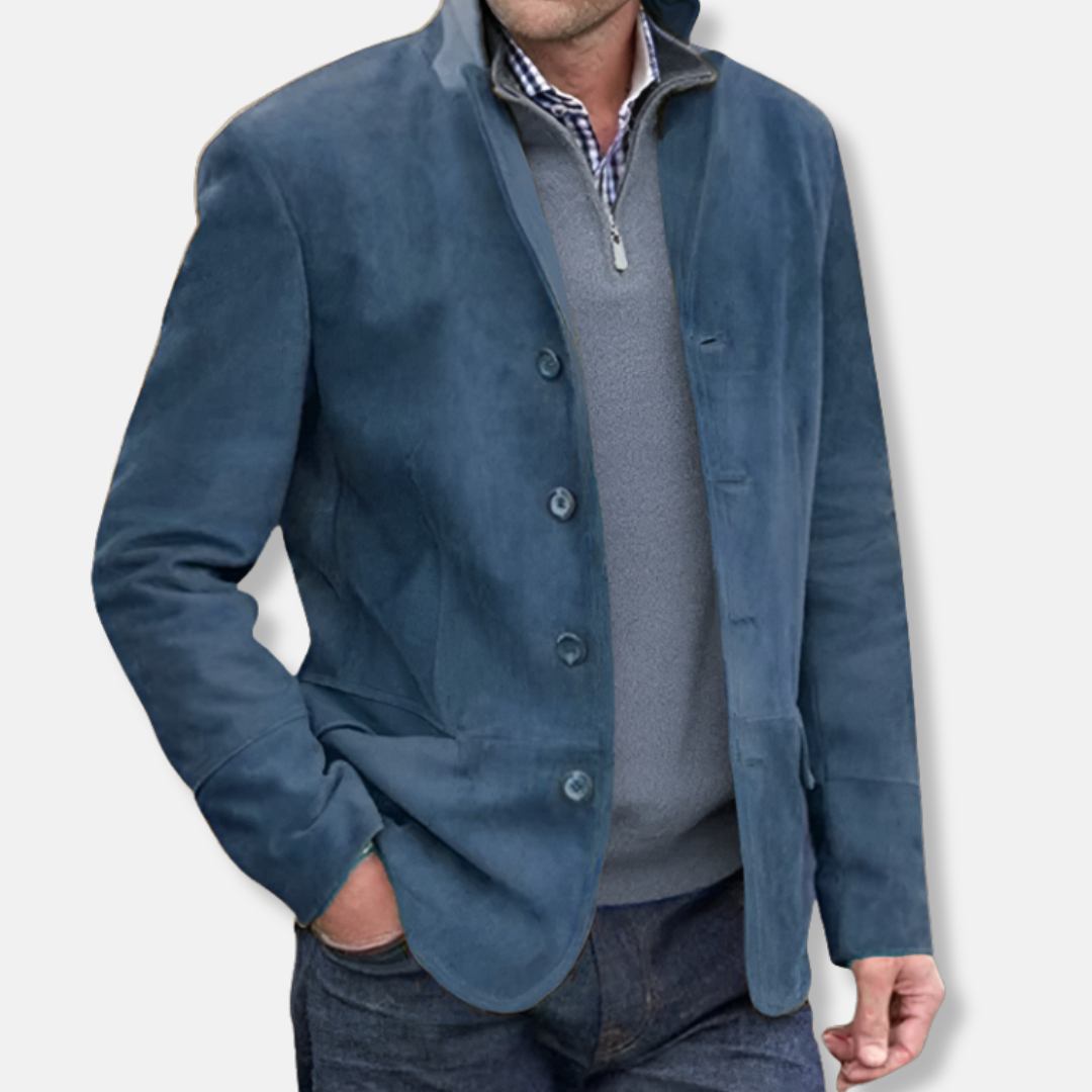 Herrjacka – Regular Fit – Lyxigt Tyg – Ståkrage – Knappar – Vintage Stil