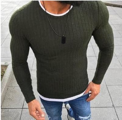 Herr Tröja - Slim Fit Ribbstickad - Långärmad Rund Hals - Modern och Bekväm