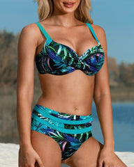Dam Bikini Set – Skräddarsydd Passform – Twist-Top – Hög Midja – Tropiskt Mönster