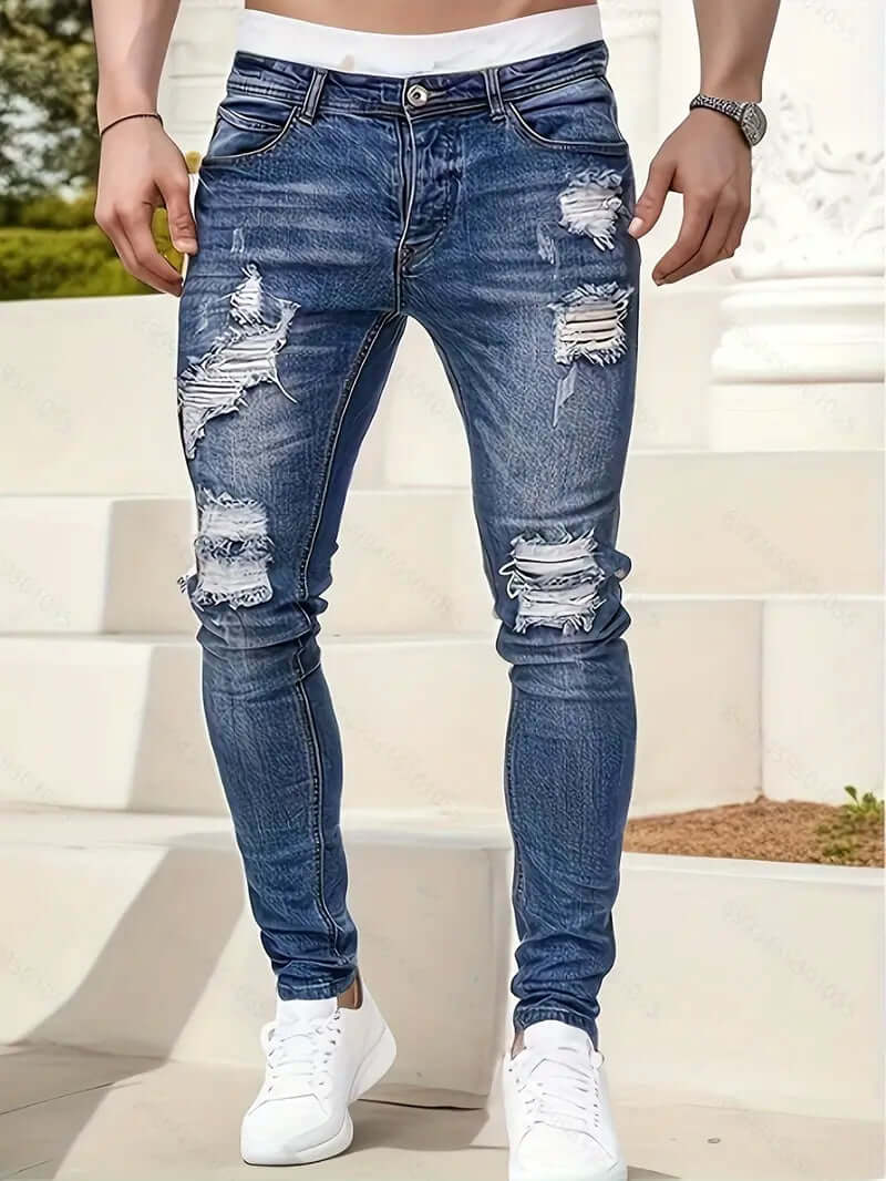 Herrjeans – Skinny Fit – Rippade Knän – Stretchig Denim - Vardagsstil