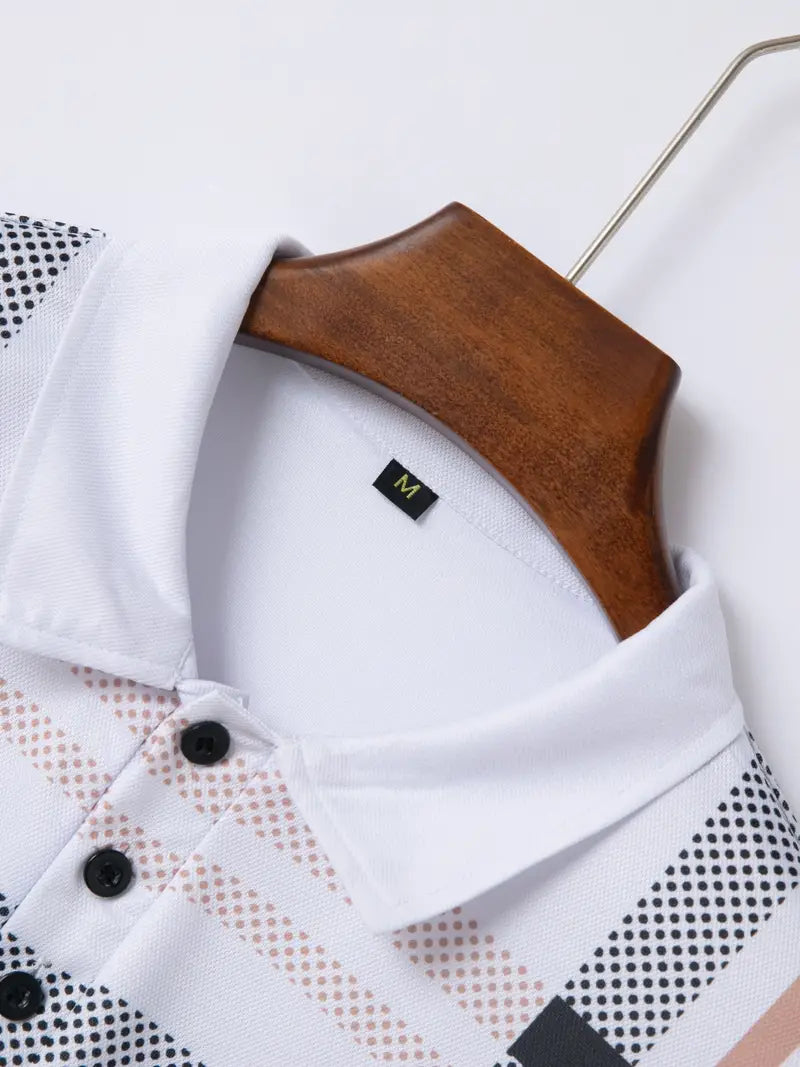 Herr Polo T-shirt - Rutigt Mönster - Slim Fit - Andningsbar Kortärmad