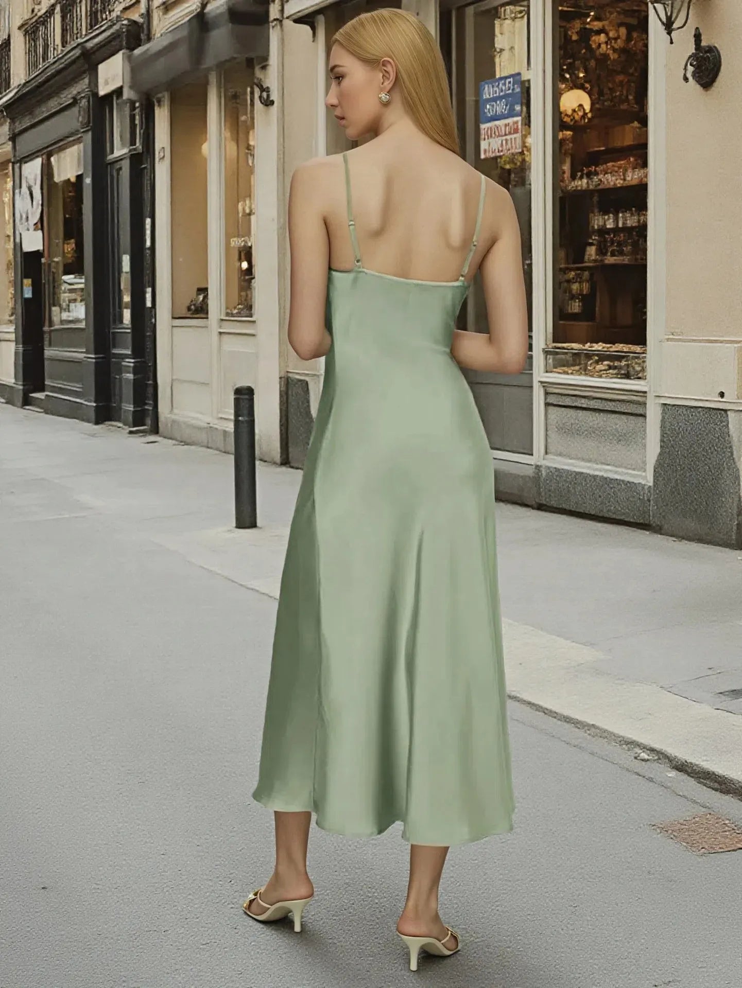 Damklänning - Glänsande satinfinish - Spaghettiband