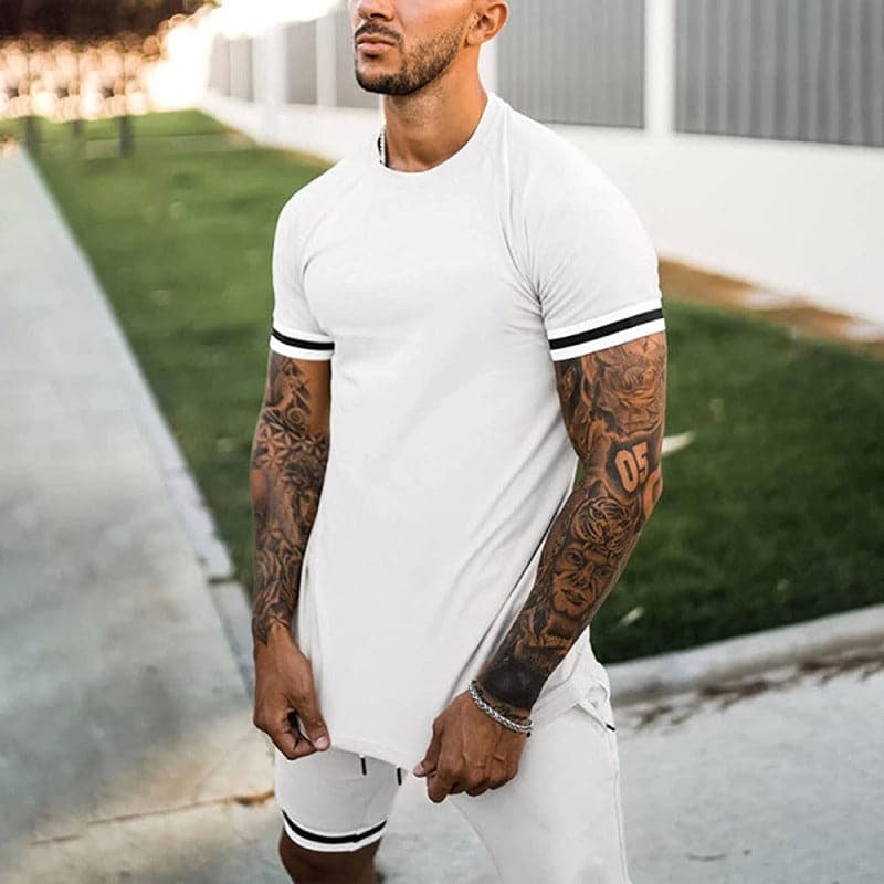 Herr Set – Kortärmad T-shirt & Shorts – Slim Fit – Andningsbart – Sportig Design