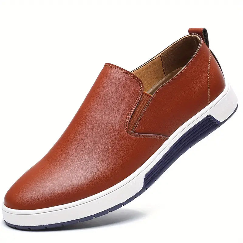 Herr Slip-on Skor - Läderimitation - Elastiska Paneler - Gummisula - Bekväm Casual