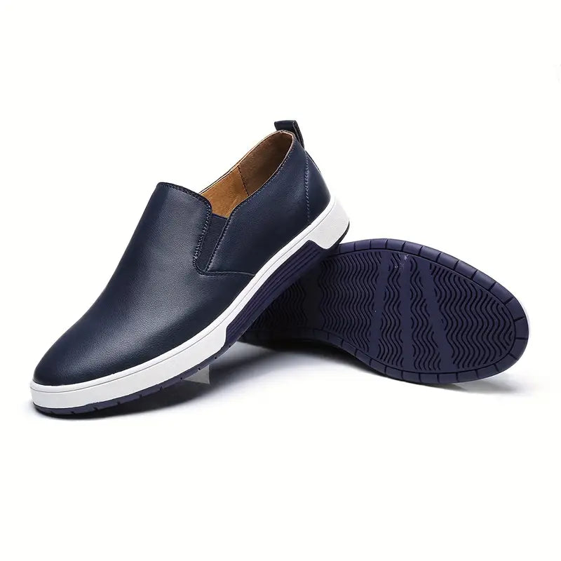 Herr Slip-on Skor - Läderimitation - Elastiska Paneler - Gummisula - Bekväm Casual
